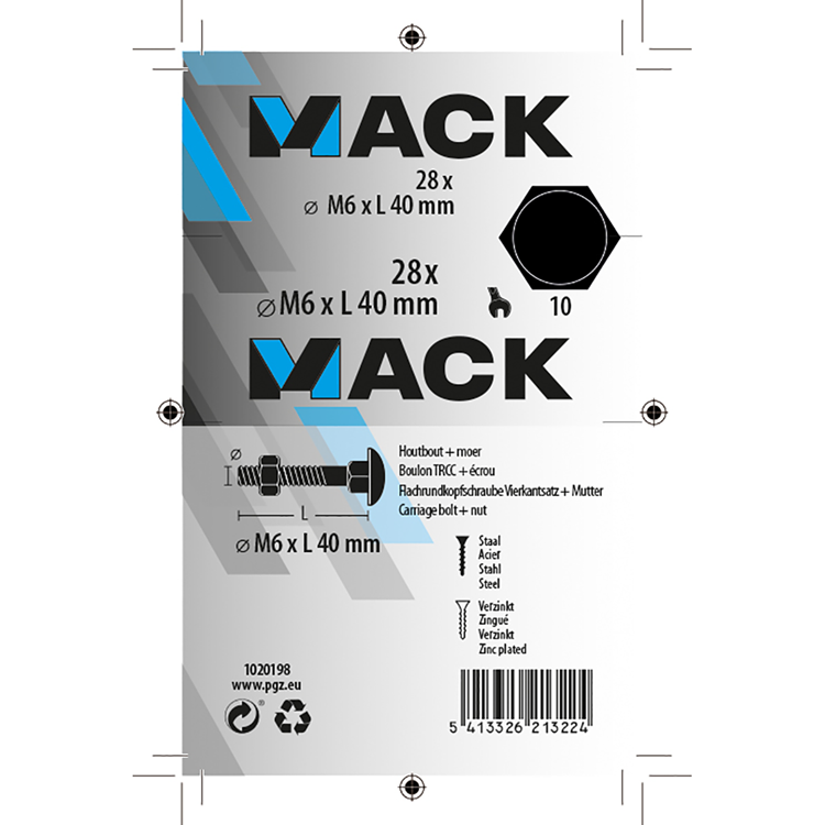 Mack 1020198 - houtbout + moer verzinkt 28 stm6 x 40 mm | 5 stuks