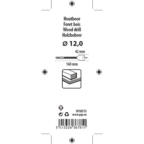 Mack 1018515 - platte houtboor din 7487 ø 12,0 x 160 mm | 5 stuks