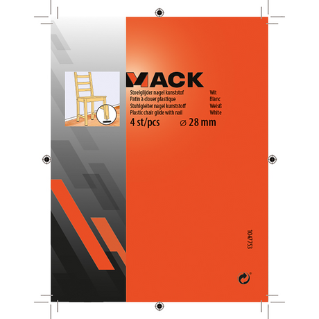 Mack 1047753 - stoelglijder nagel kunststof wit ø 28 mm 4 st pcs | 6 stuks