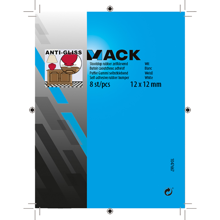 Mack 1047667 - stootdop rubber zelfklevend wit 12 x 12 mm 8 st pcs | 6 stuks