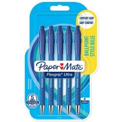 Paper mate flexgrip ultra-balpennen met drukknop | medium punt (1,0 mm) | blauwe inkt | 5 stuks