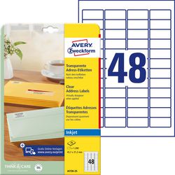 Avery inkjetetiket 45 - 7x21 - 2 - transp. doos 25 vel - 48 et. pe