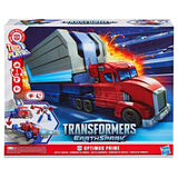 Hasbro transformers speelgoed earthspark optimus prime battle trailer robot.