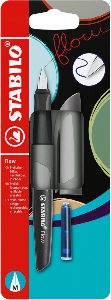 Stabilo flow - ergonomische vulpen - monochrome - grijs + 1 inkt cartridge