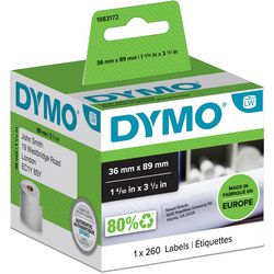 Adreslabel dymo lw 89x36mm wit rechthoekig rol 260 stuks