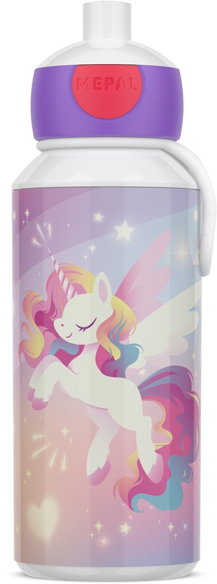 Mepal pop-up drinkfles campus - 400 ml - sluit goed af - drinkbeker voor kinderen - unicorn glow