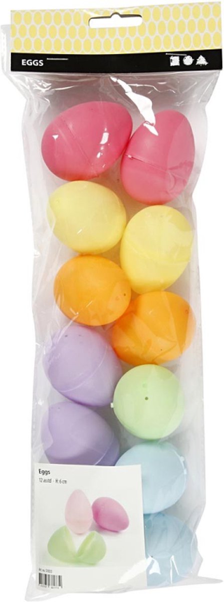 Creativ company plastic eieren gekleurd, 12st. 6cm