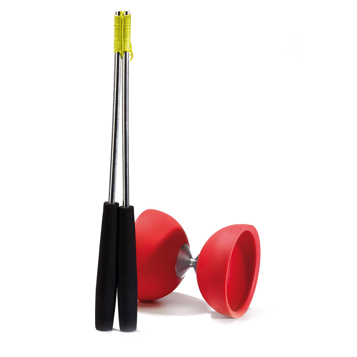 Eureka rubber diabolo met aluminium stokken rood