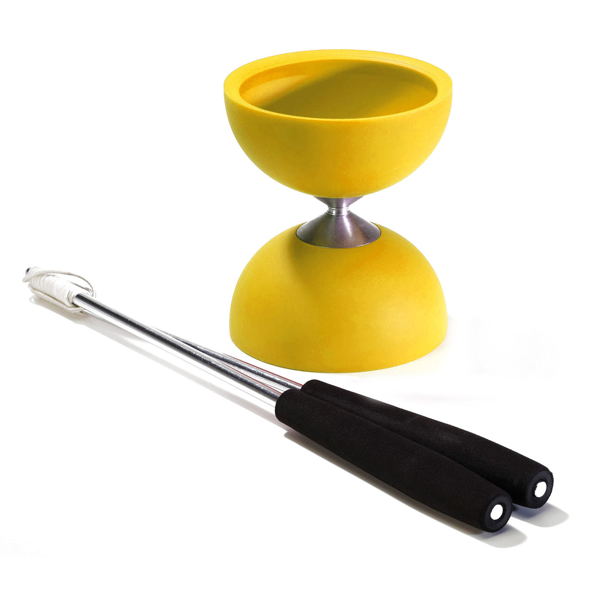 Eureka Rubber Diabolo met Aluminium Stokken Geel