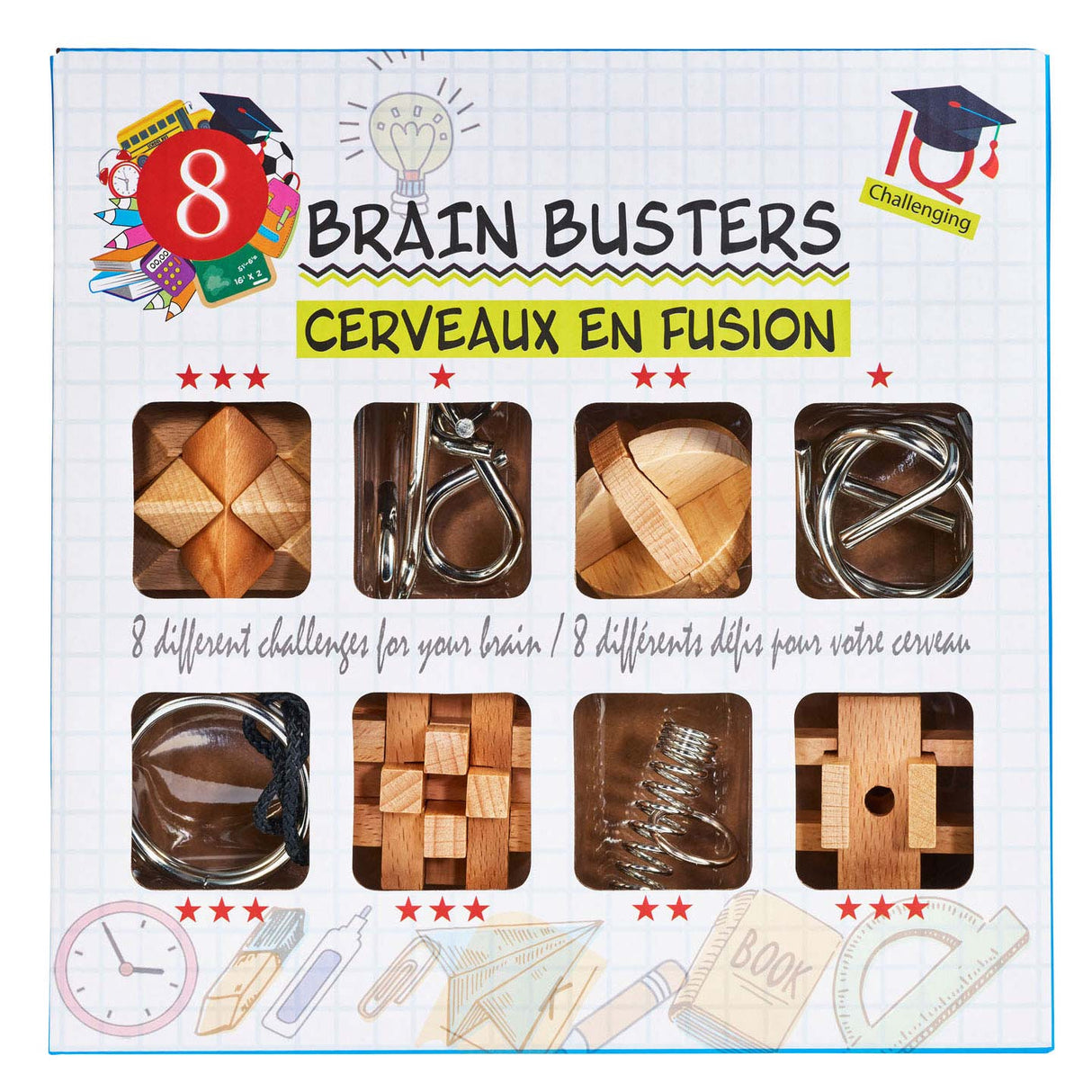 breinpuzzelset hout en metaal, 8st.