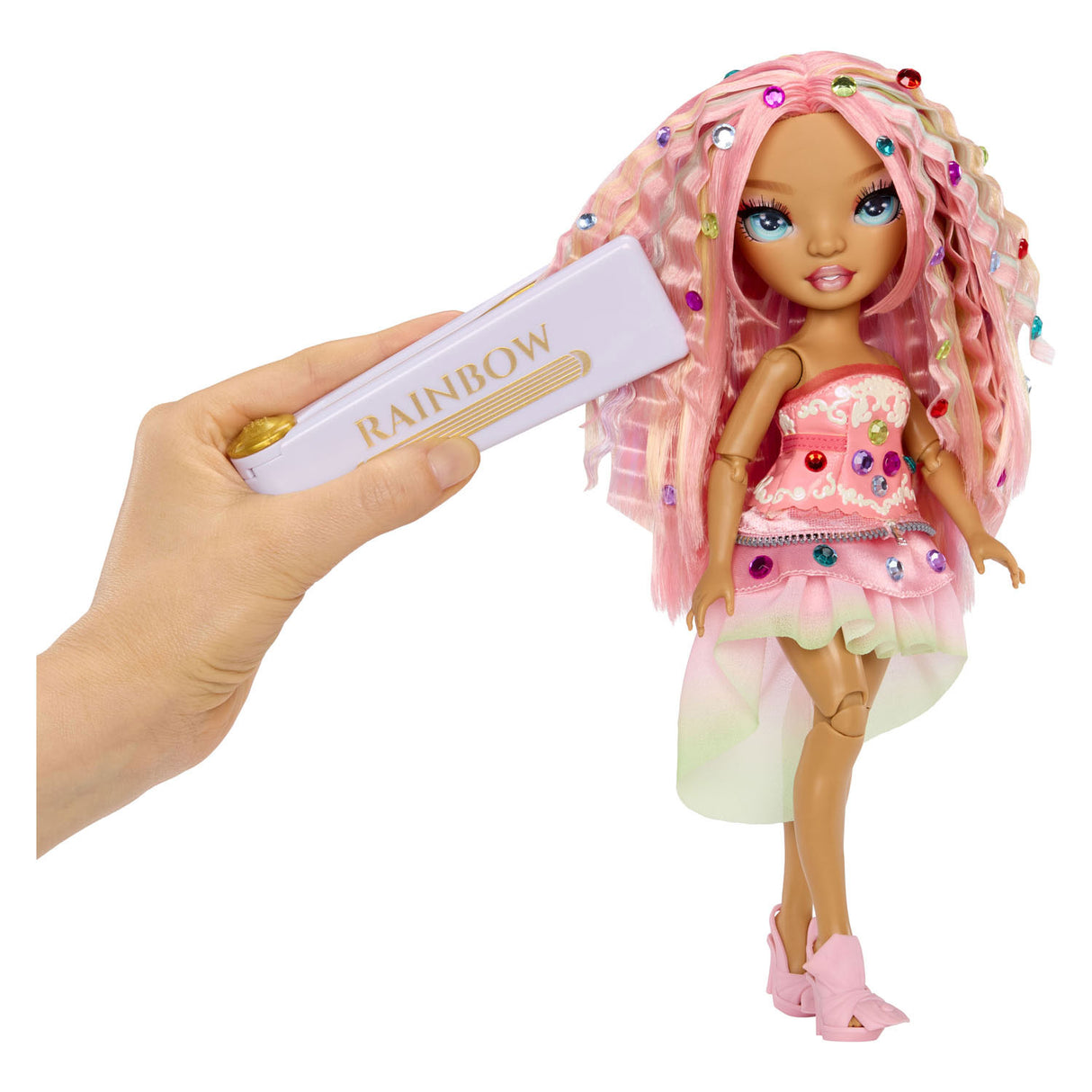 Rainbow high be dazzling-modepoppen -adeline rose (roze) met bedazzle-tool en glinsterende strass-steentjes