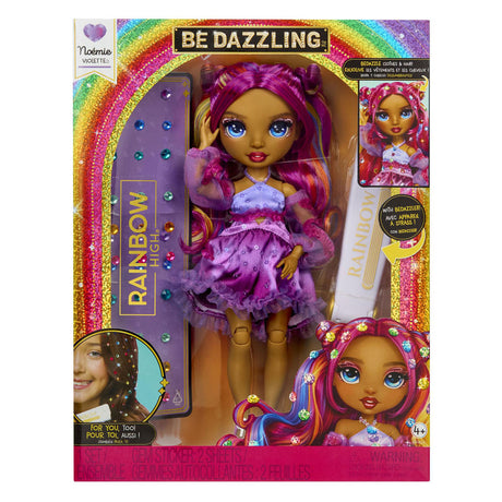 Rainbow high be dazzling-modepoppen - noémie violette (paars) met bedazzle-tool en glinsterende strass-steentjes