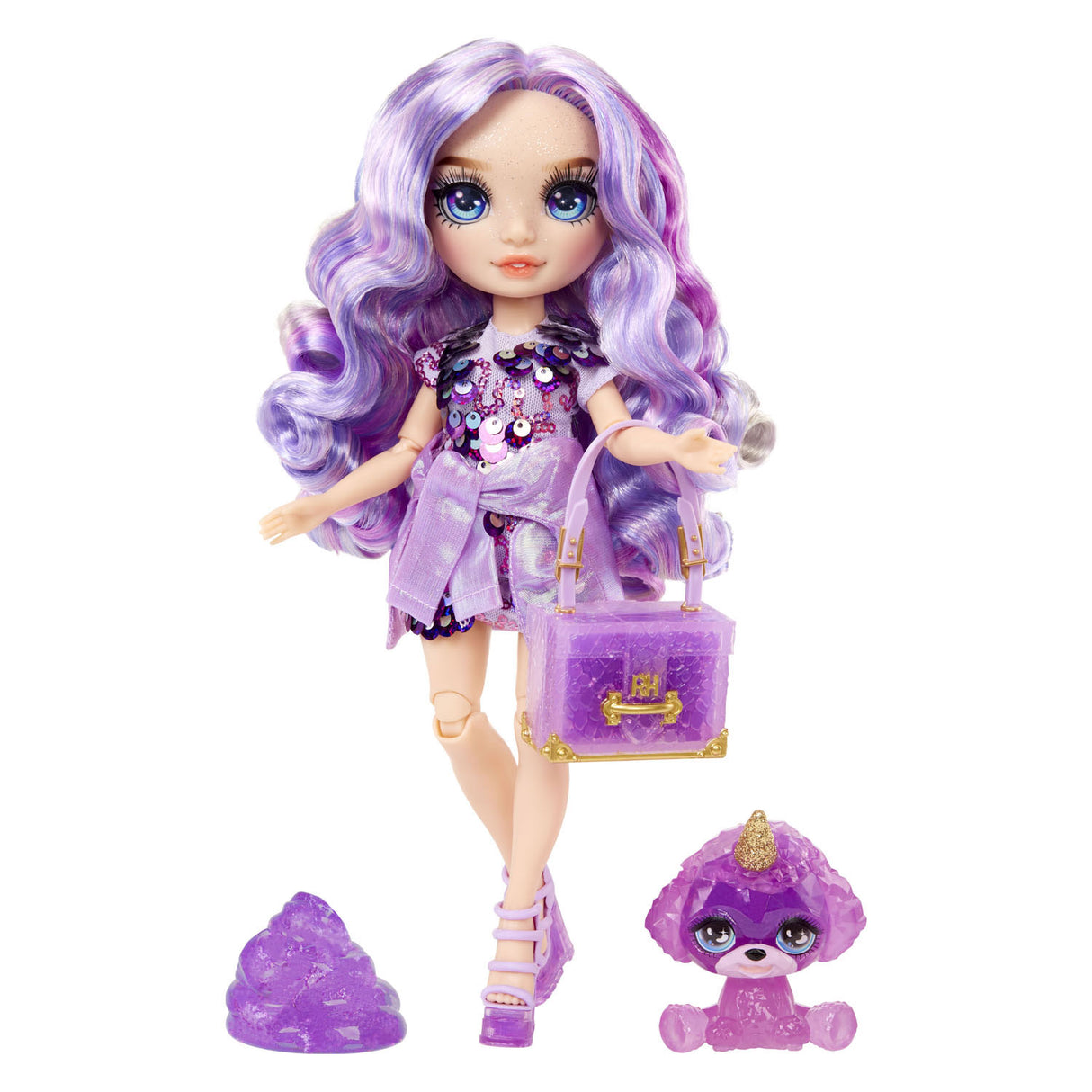 Rainbow high klassieke modepop - 28 cm - violet (paars) - met slijmset en diertje