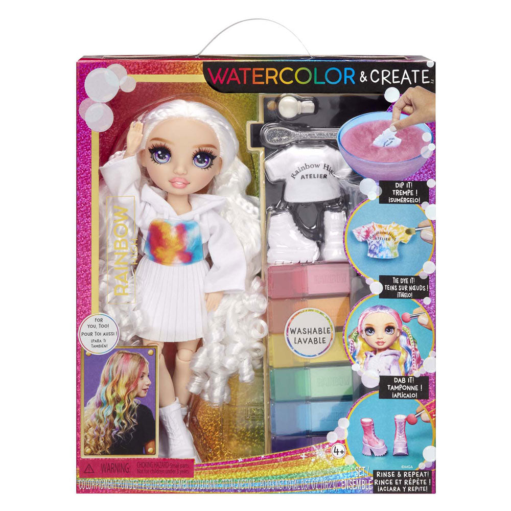 Mga entertainment rainbow high watercolor create-modepop paarse ogen