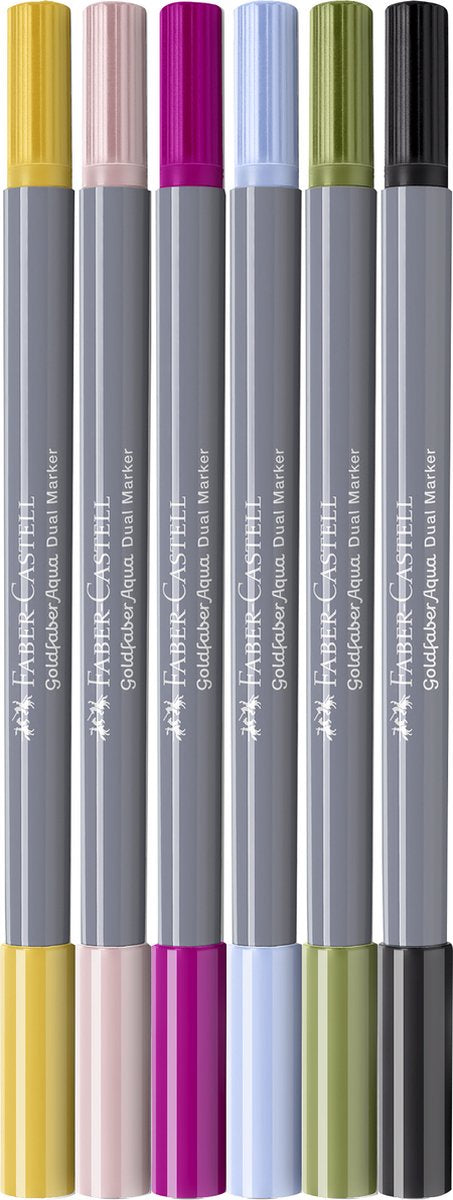 Faber-castell - duo aquarel marker - goldfaber - set 6 stuks lettering - brush 0,6mm - fc-164524