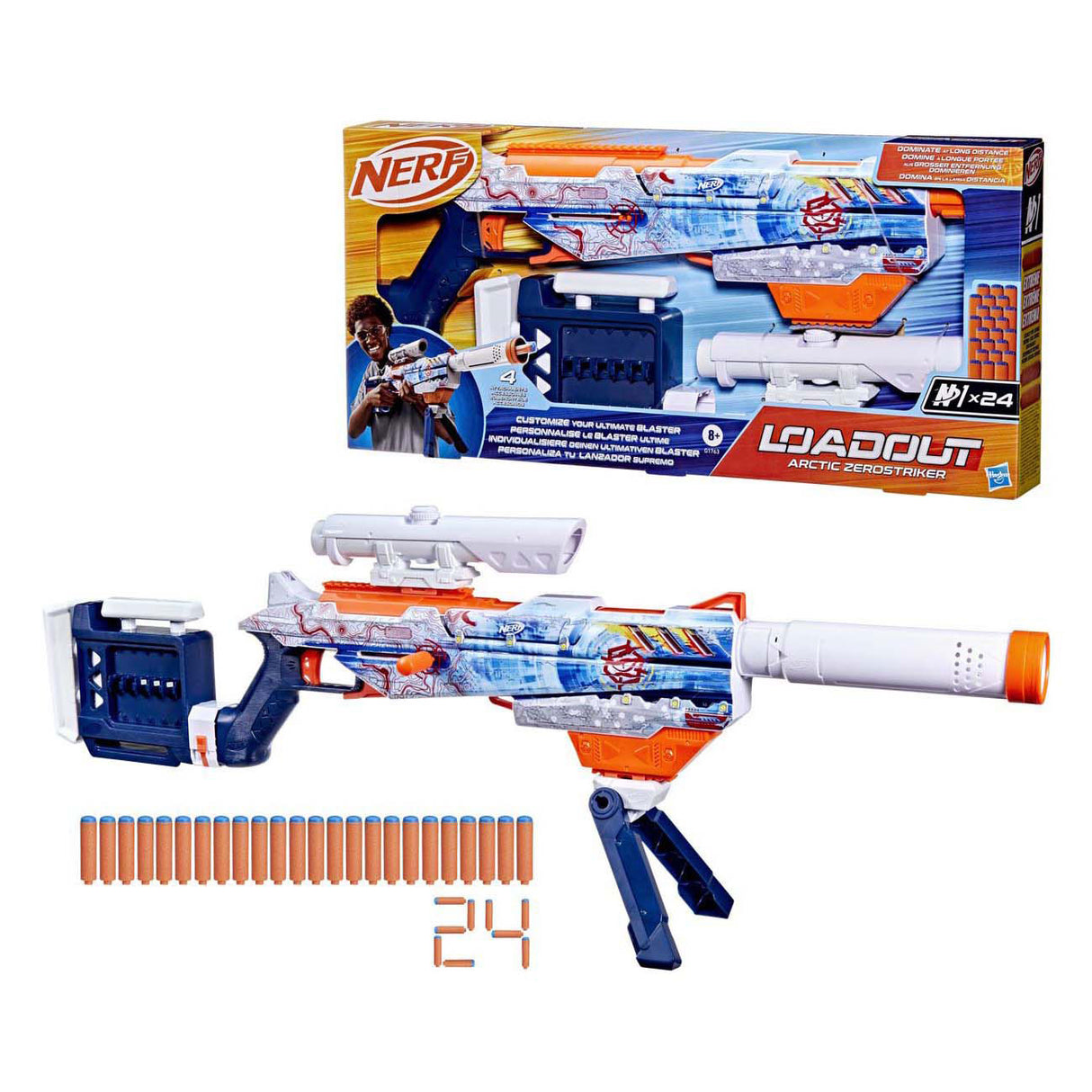 Nerf loadout arctic zerostriker blaster en 24 n1-darts