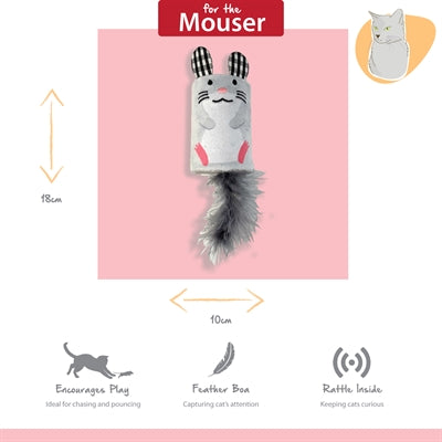 Happy pet tabby patch muis ratel en roller grijs