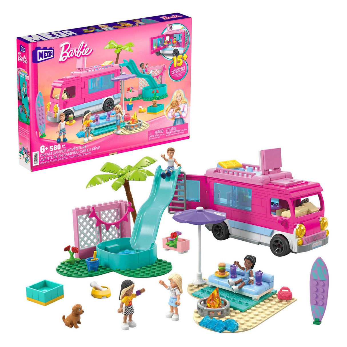 Mattel barbie droom camper avontuur bouwset, 580dlg.