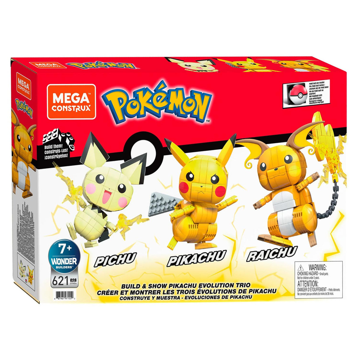 Pokémon Mega Construx Pokemon Bouwset Build and Show Pikachu Evolution Trio