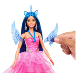 Mattel Eenhoornpop met blauw haar, roze jurk en alicorn