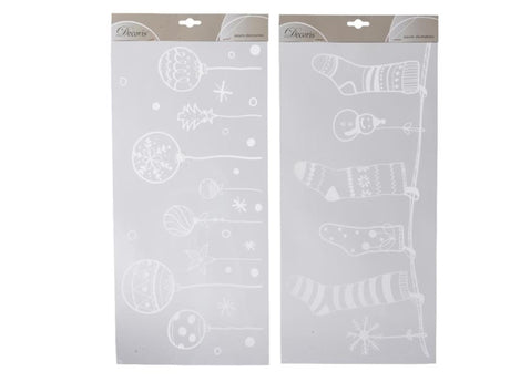 Decoris raamdecoratie kerstsokken kerstballen pvc wit 23x49cm