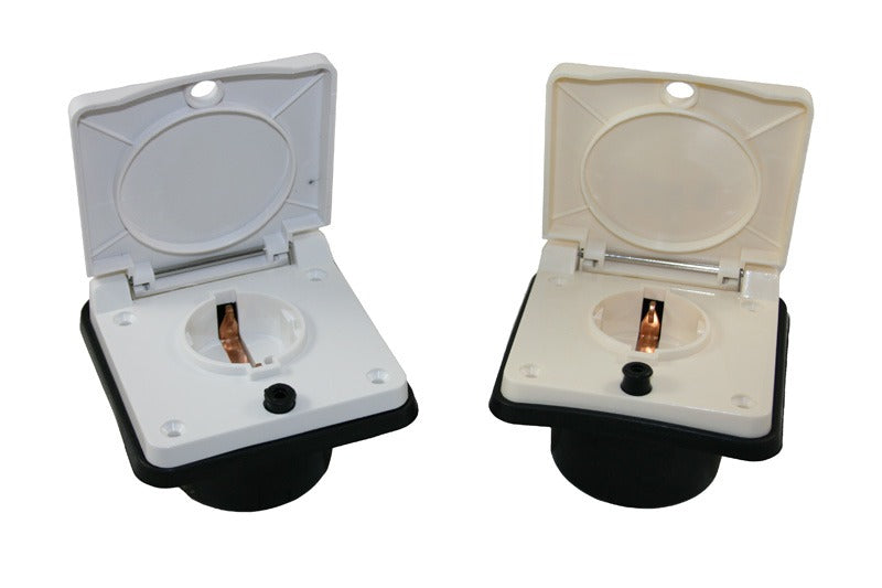 Schuko buiten wandcontactdoos wit voor caravan en camper