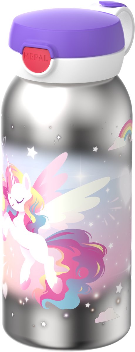 Mepal isoleerfles met flipdop campus - 500 ml - waterfles rvs - lekdicht - hygiënische deksel - unicorn glow