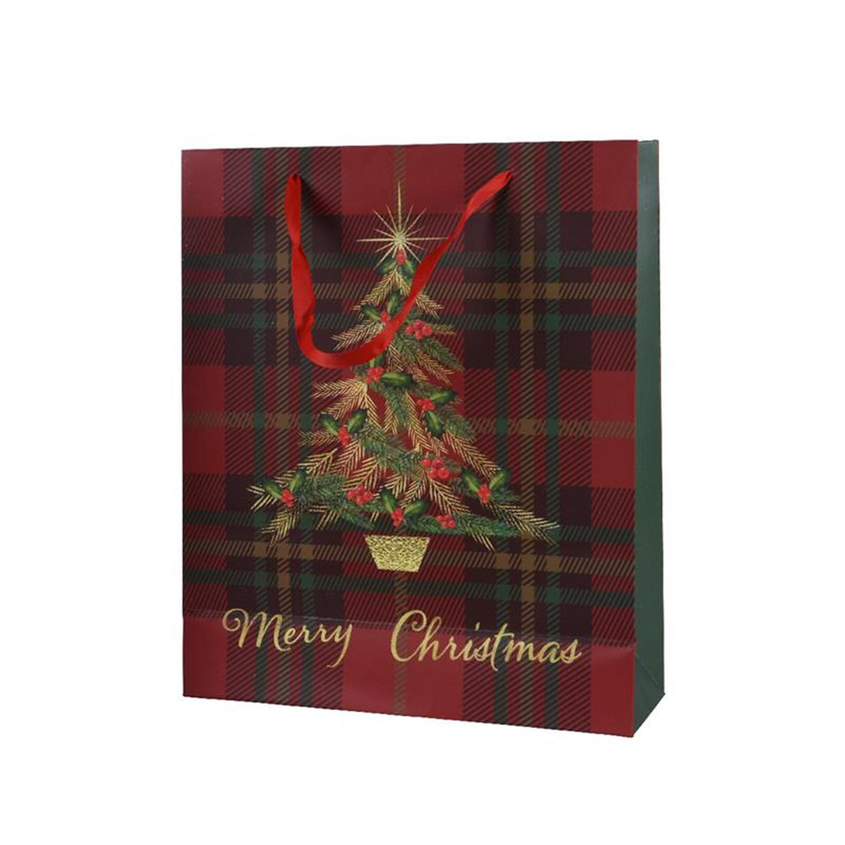 Decoris geschenktas kerstboom rood 8x18x24cm