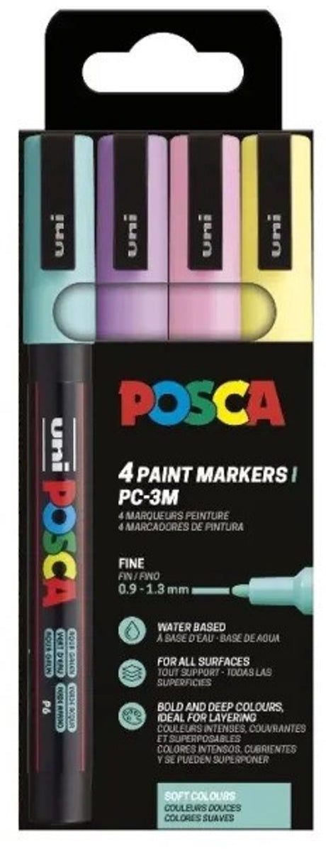 Posca uni paintmarker pc-3m | 1 | 5 mm | etui van 4 stuks in geassorteerde zachte kleuren