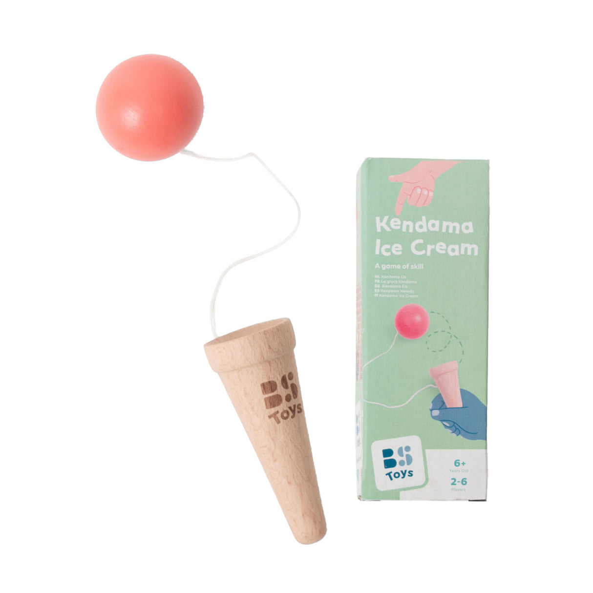Bs toys kendama ijsje - behendigheidsspel - vangbal - kinder speelgoed - houten spel - coördinatie training - kendama spel - houten speelgoed