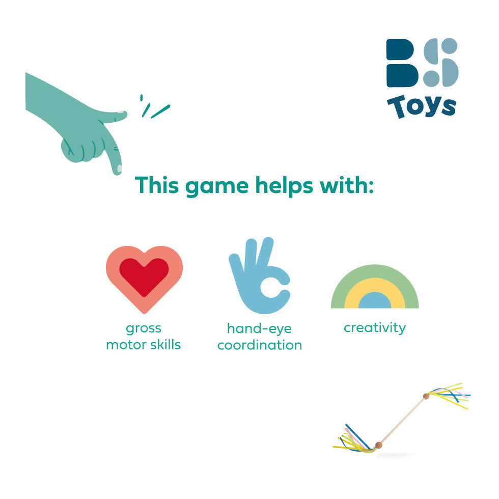 Bs toys twirlstok - majorette stok - baton - houten speelgoed met linten - dansen en bewegen - cadeau kind- vanaf 4 jaar