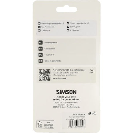 Simson versnellingskabel gazelle sturmey archer - gegalvaniseerd
