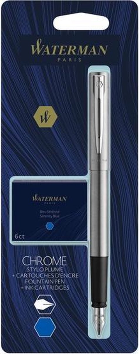 Waterman allure-vulpen | chroom | fijne penpunt | inclusief 6 korte blauwe inktpatronen