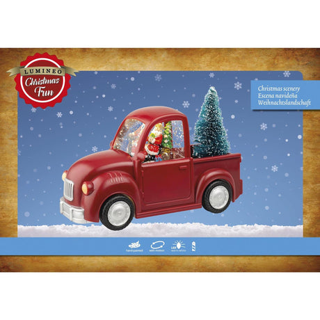 Lumineo led waterspinner plastic santa's pick-up truck 10x22.5x14cm kunststof