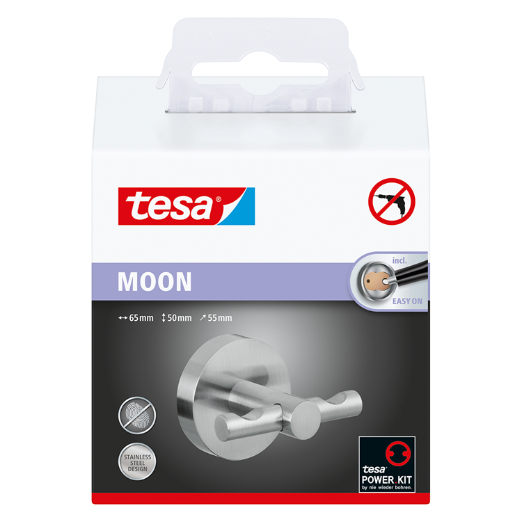 Tesa haak moon waterdicht roestvrijstalen look badkamer keuken zonder boren – 53x65x50mm
