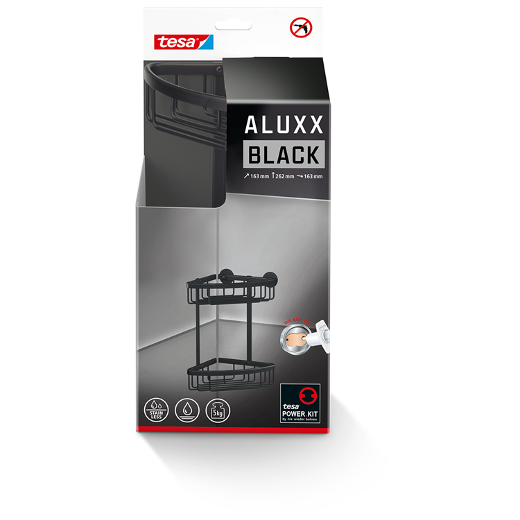 Tesa 1072289 - aluxx black hoek doucherek zwart, dubbel | 1 stuks