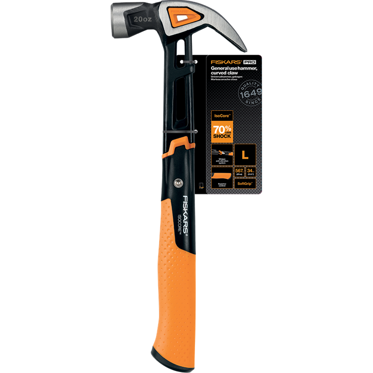 Fiskars isocore serie - timmermanshamer - 570 g - 34,2 cm - antislip