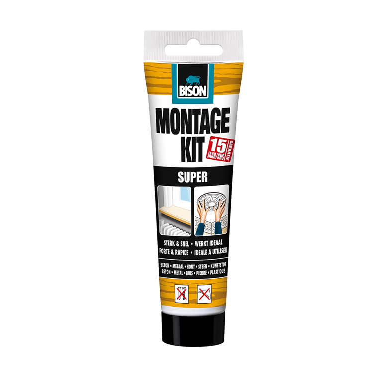 Bison montagekit super tube 200 g, extra sterk, montagelijm, bevestigen, hoge eindsterkte, binnen en buiten, blijvend elastisch, extra sterk, vullend eenvoudig in gebruik