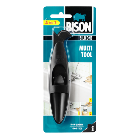 Bison multi tool, koker openen, spuitmondje afsnijden, afwerken voegkit, multi-functioneel, kit verwijderen, makkelijk in gebruik, handig voor iedere klus