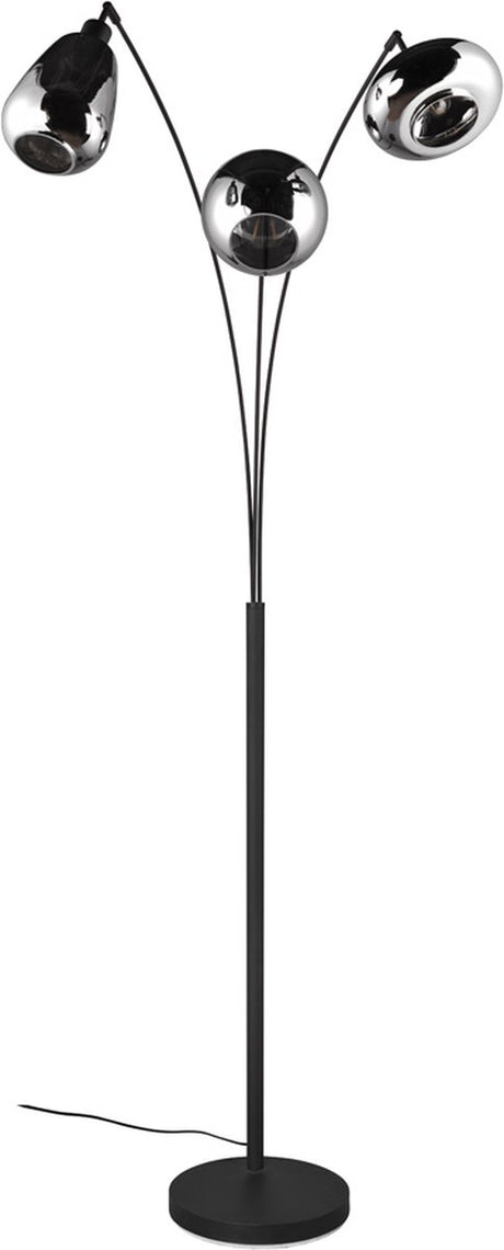Trio lumina - vloerlamp - zwart - ecxl. 3x e14 28w - voetschakelaar - verchroomd glas