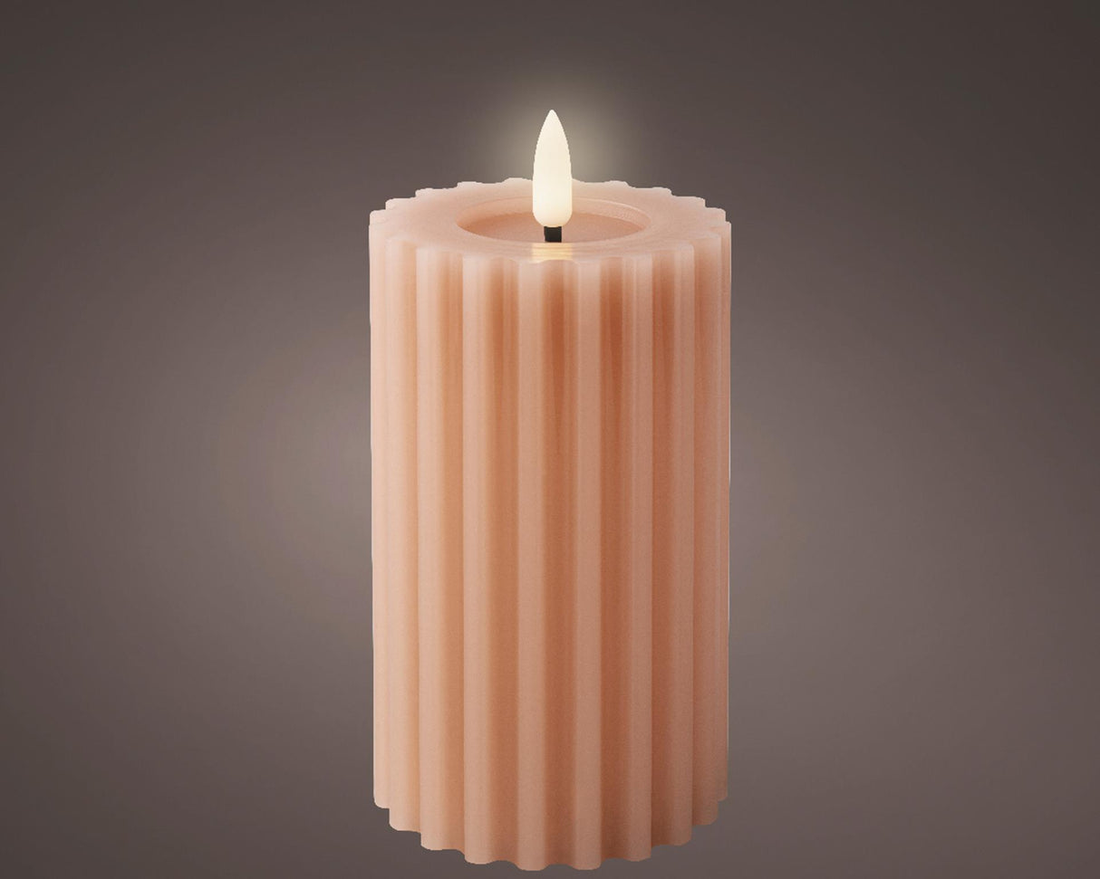 Lumineo led kaars wax ribbel licht roze h14,8cm