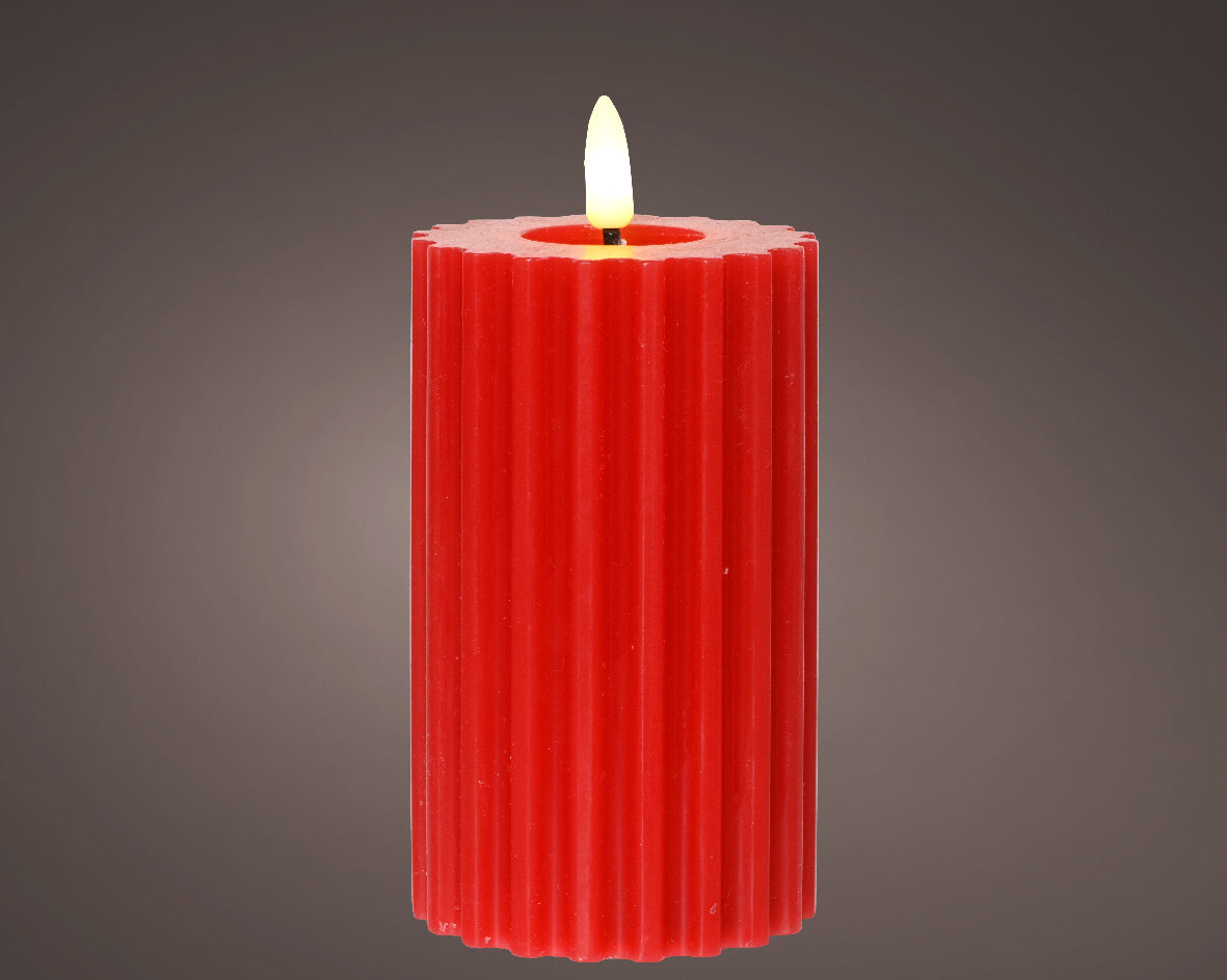 Lumineo kaars led vlam ribbel 15cm rood