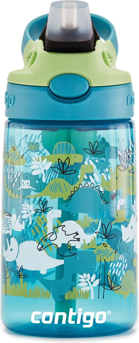 Contigo easy clean autospout kinderdrinkfles met rietje, bpa-vrije stevige waterfles, 100% lekvrij, eenvoudige reiniging, ideaal voor kinderdagverblijf, kleuterschool, school en sport, 420 ml | dino boy
