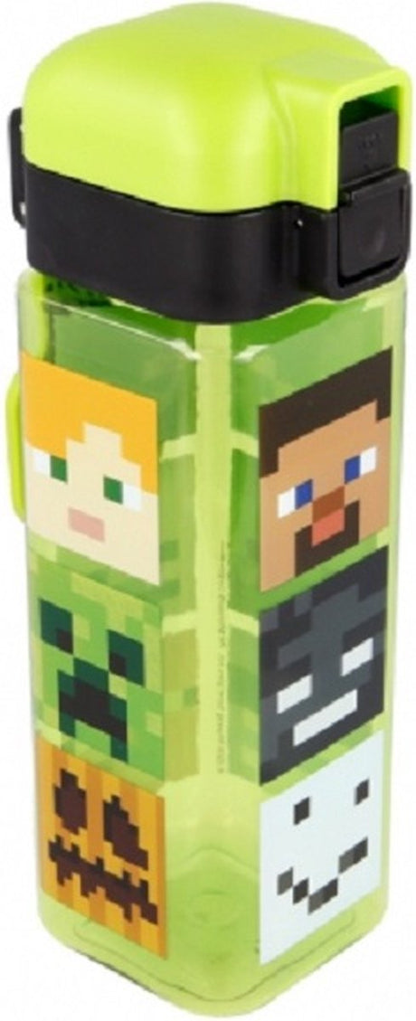 Minecraft characters - vierkante drinkfles drinkbeker met safety lock en draagring- 550 ml - bpa-vrij