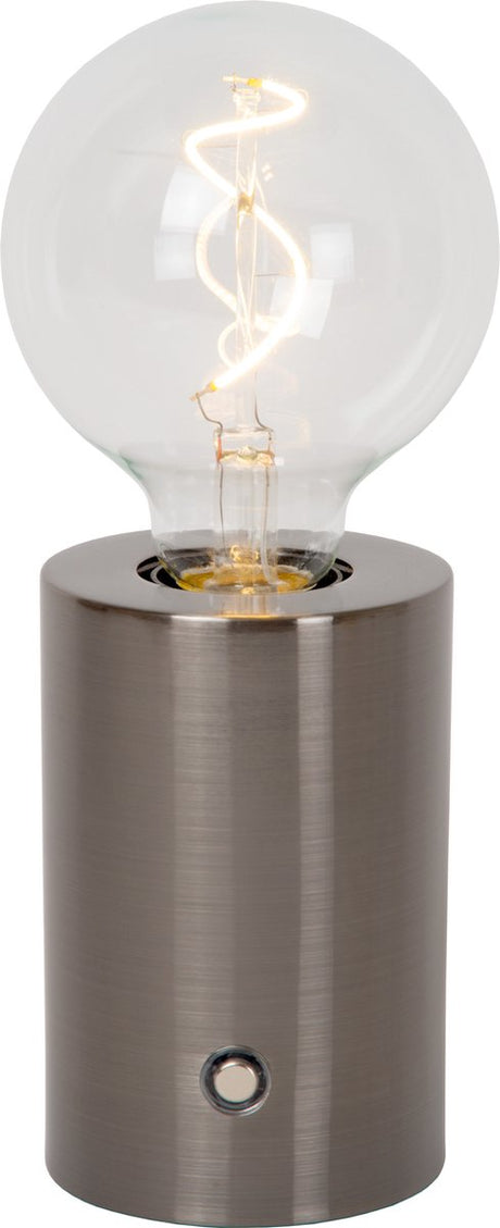Lucide vivo - oplaadbare tafellamp - accu batterij - ø 8 cm - led dimbaar - e27 - 1x1w 2700k - mat zwart chroom