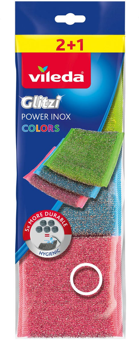 Vileda schuurspons glitzi power inox colors 2+1