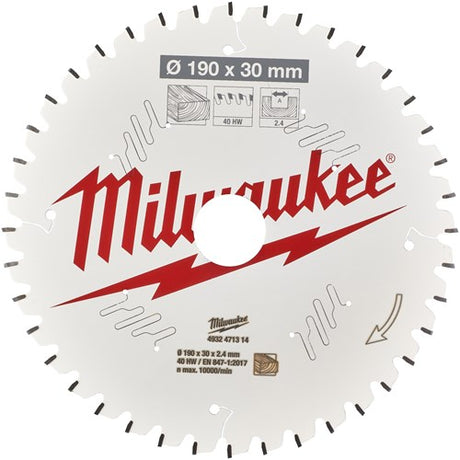 Milwaukee accessoires cirkelzaagblad ms w 190x30x2,4x40atb neg. - 4932471314