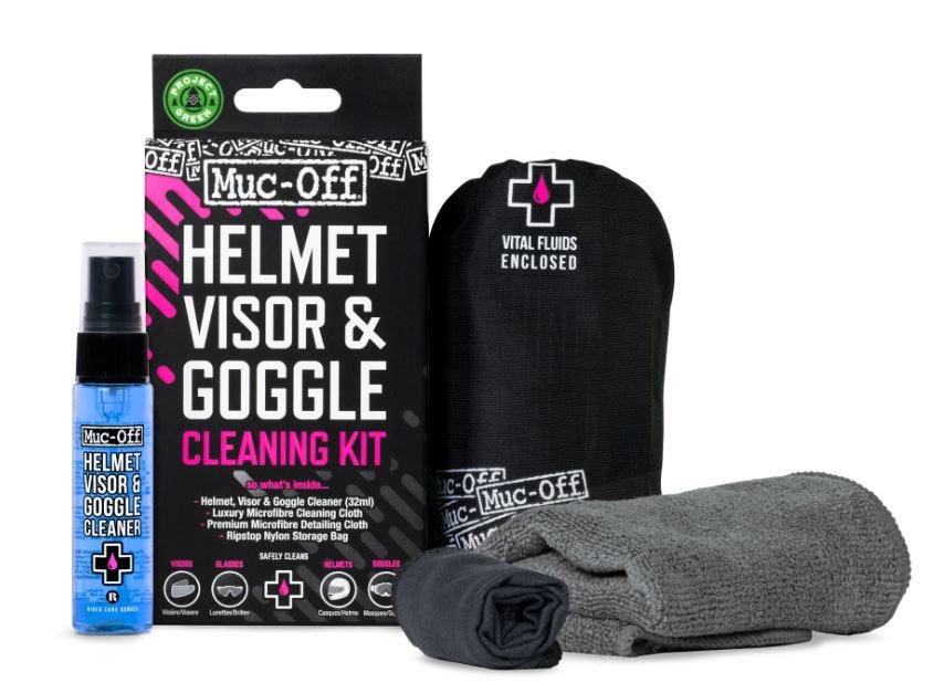 Muc-off schoonmaakdoekjes schoonmaak set helm vizier spray microdoek