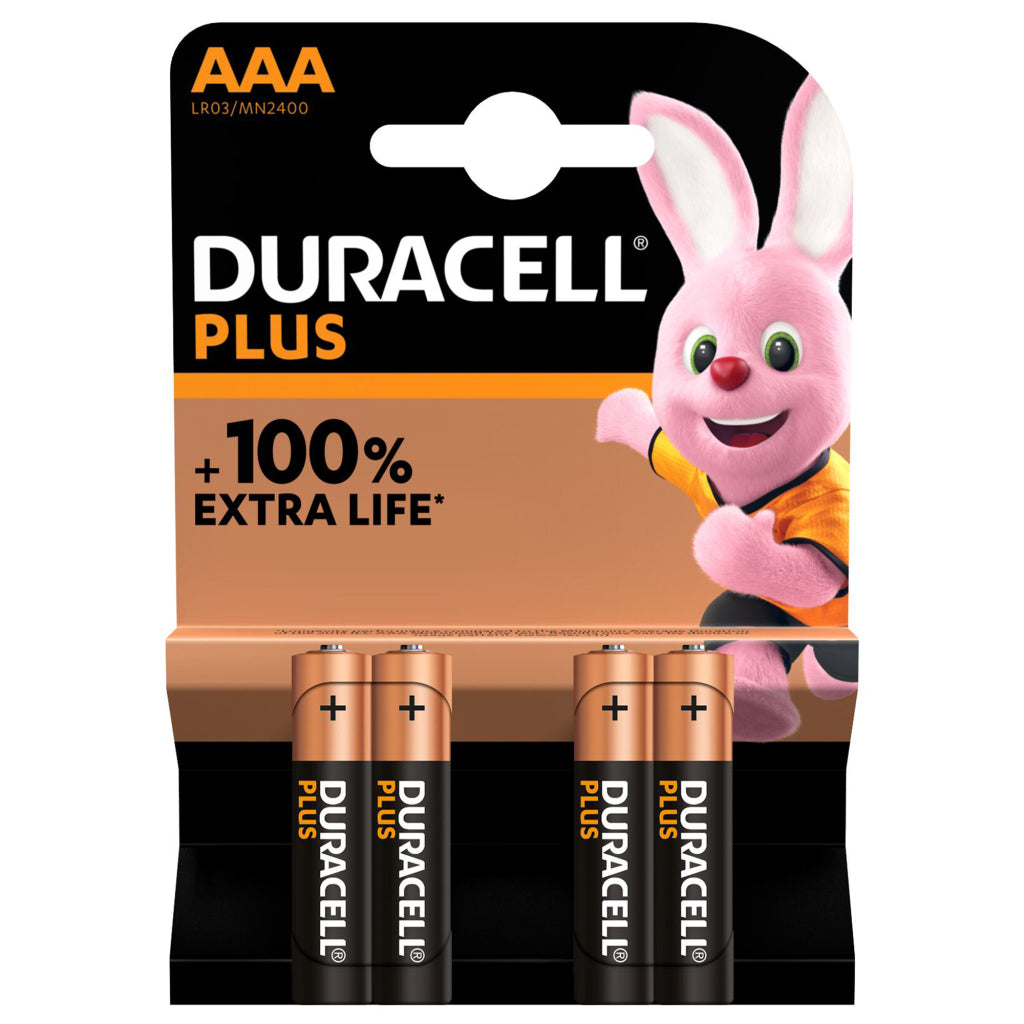 Duracell batterij plus power mini penlite lr03 aaa per 4 op kaart