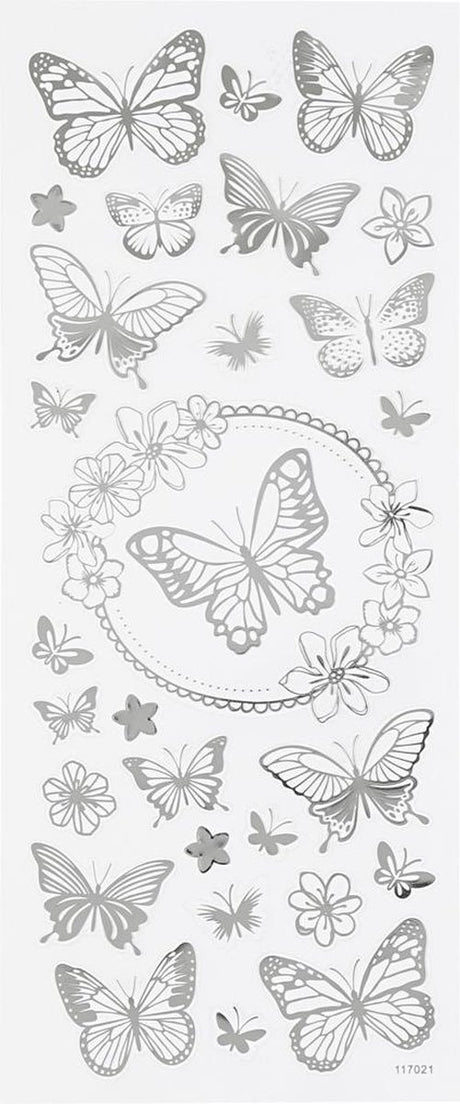 Creativ company creotime stickers vlinder zilver 10 x 24 cm 28-delig